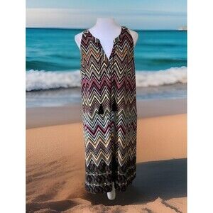 Tacera Chevron V-neck Tassels Sleeveless Knee Length Multicolored Dress L NWT
